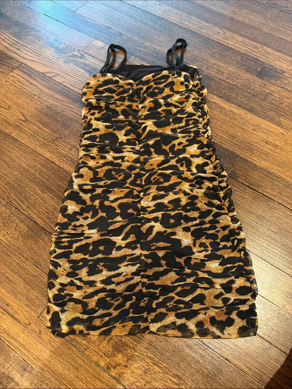 Cheryl’s Kids Leopard Print Ruched Mini Dress - Black & Gold